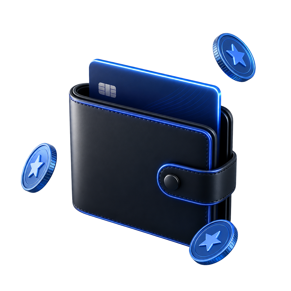 Premium blue digital wallet illustration